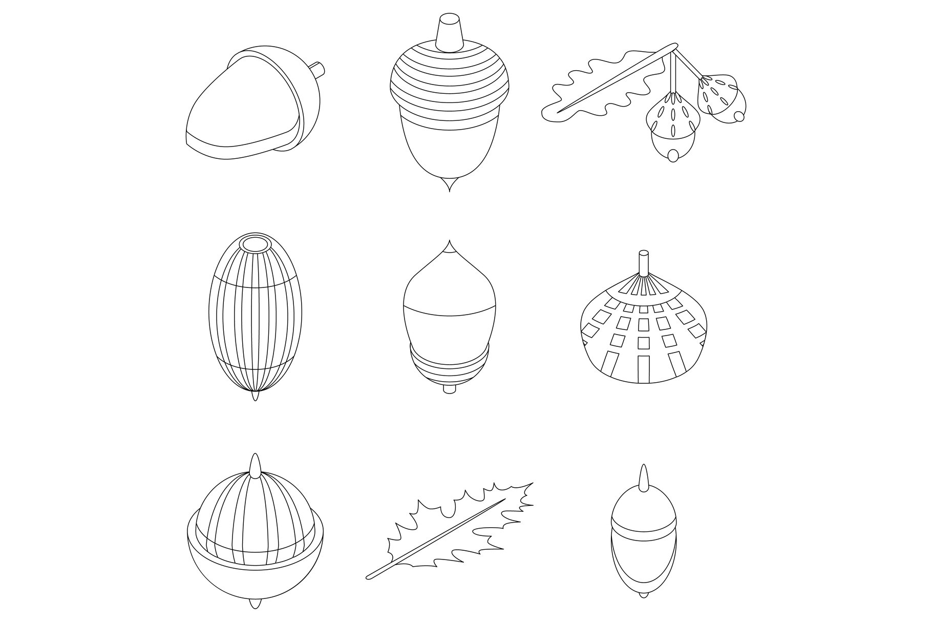 Acorn icons set vector outline (2210705) | Icons | Design Bundles