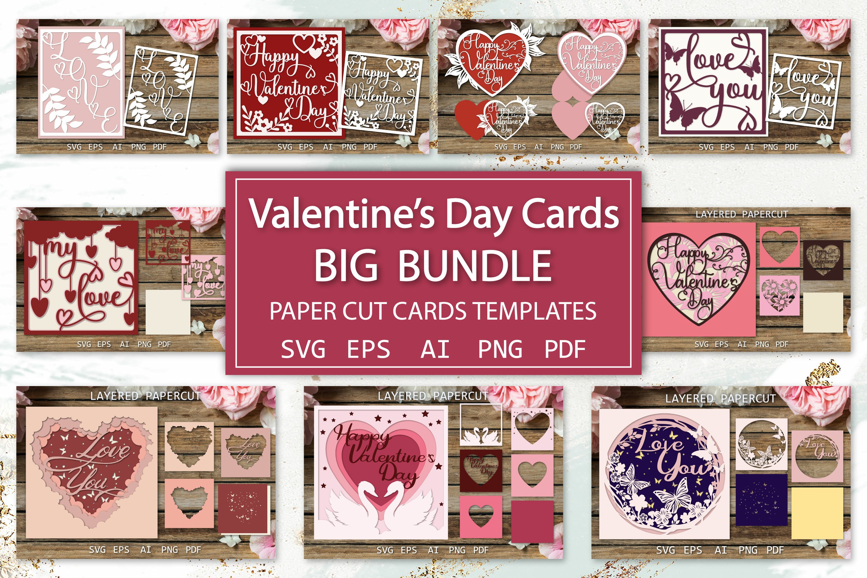 Valentines Day cards Big Bundle, Valentines paper templates