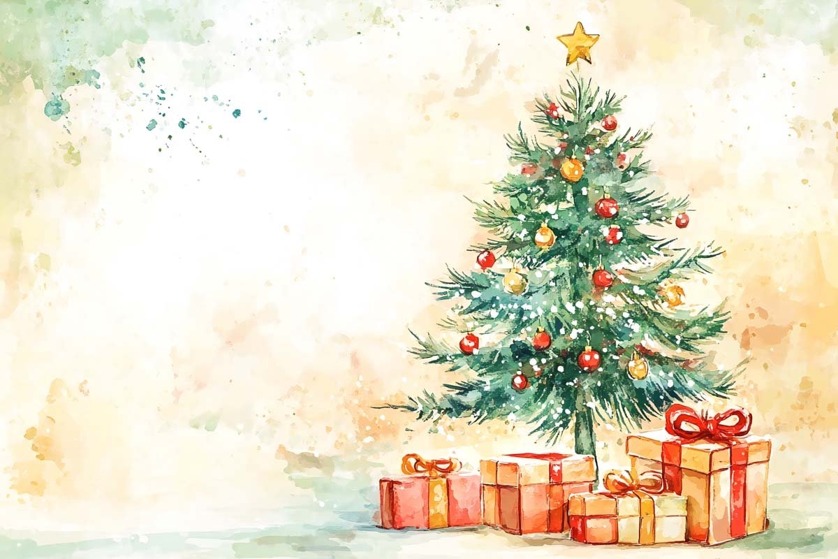 Watercolor Christmas Tree with Presents (4924916), image size:1200x800