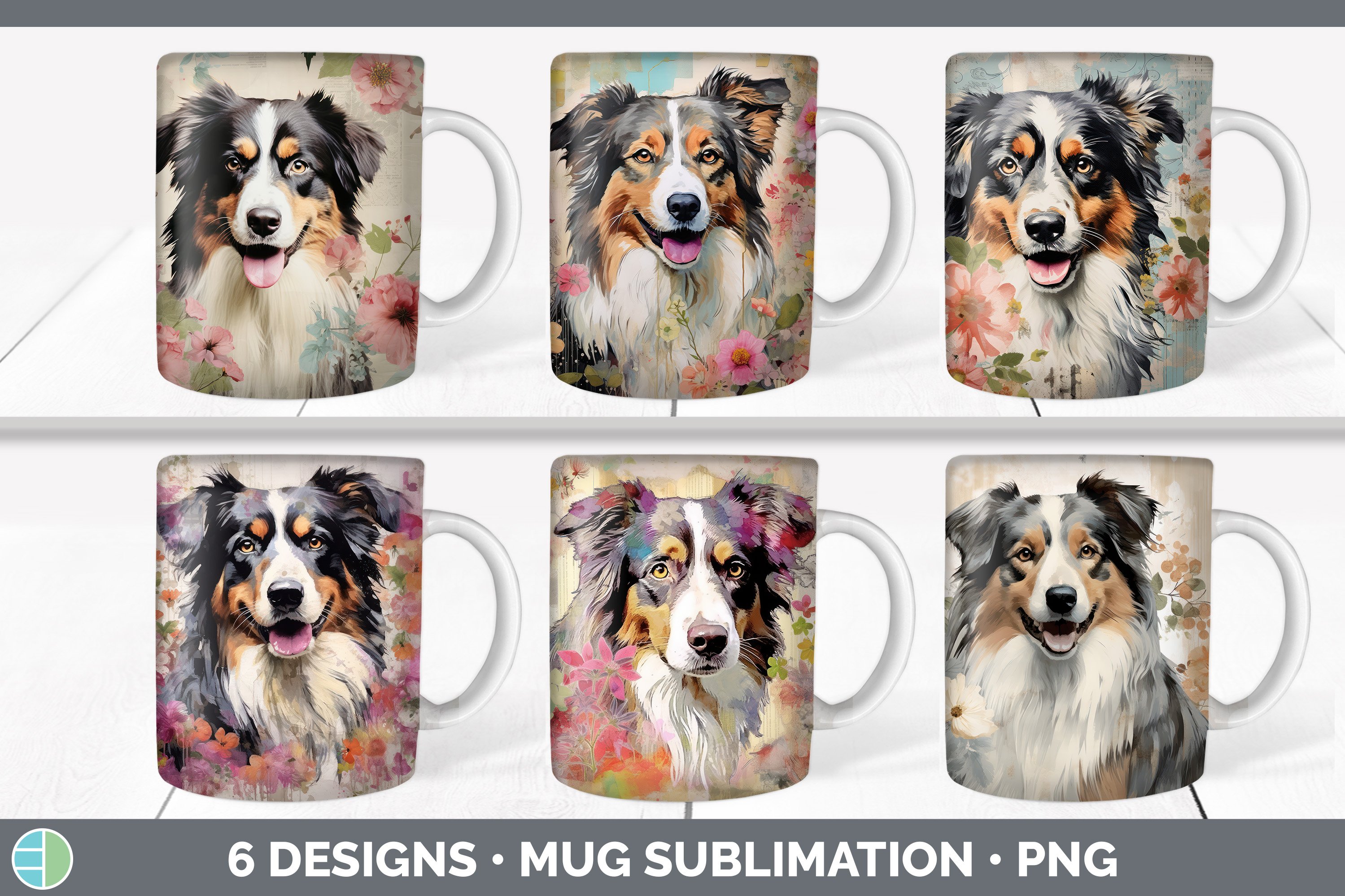 Vintage Australian Shepherd Dog Mug Wrap Sublimation Coffe