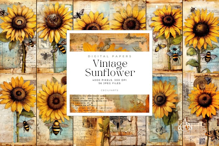 56 Vintage Sunflower Junk Journal Page
