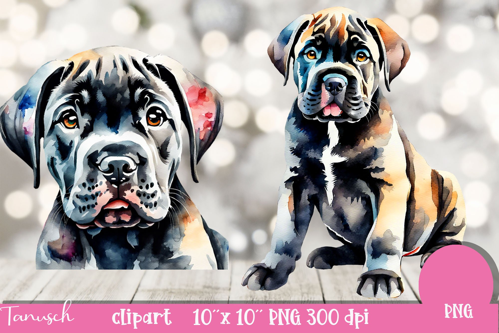 watercolor CANE CORSO Dog sublimation clipart PNG, image size:2000x1334
