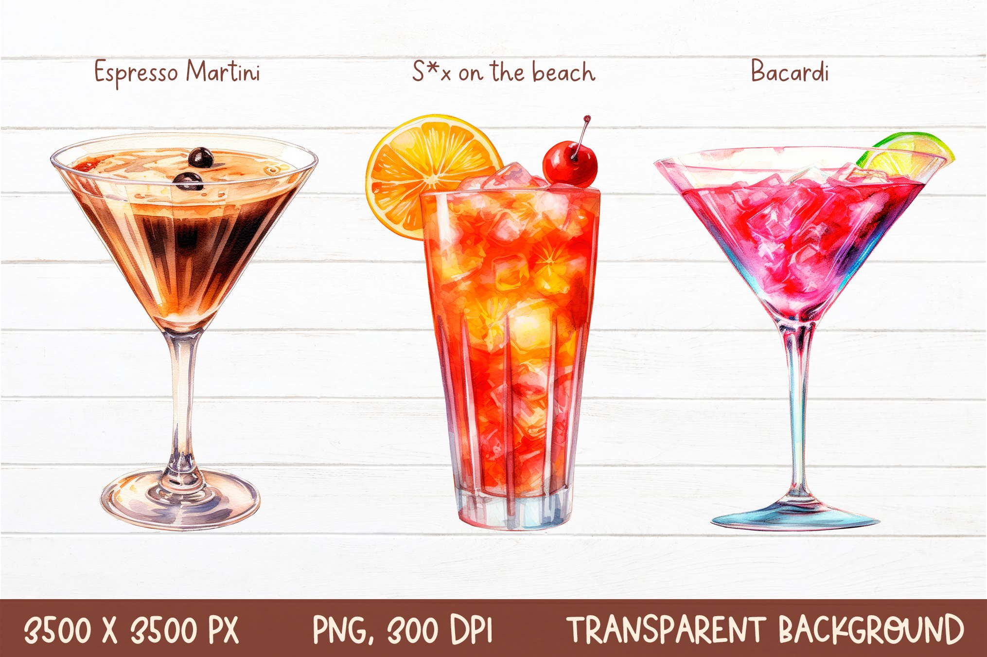 Watercolor Cocktail Clipart | Summer Cocktail Sublimation, image size:2030x1351