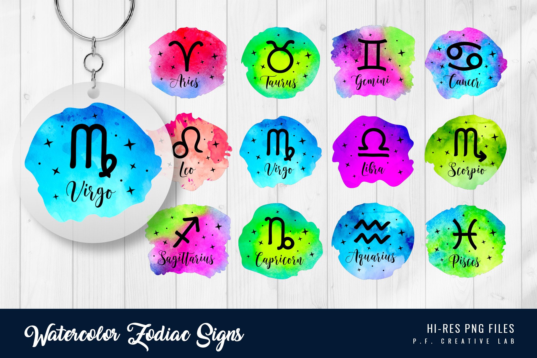 Watercolor Zodiac Signs | Horoscope Clipart Bundle (2163883) | Sublimation  | Design Bundles