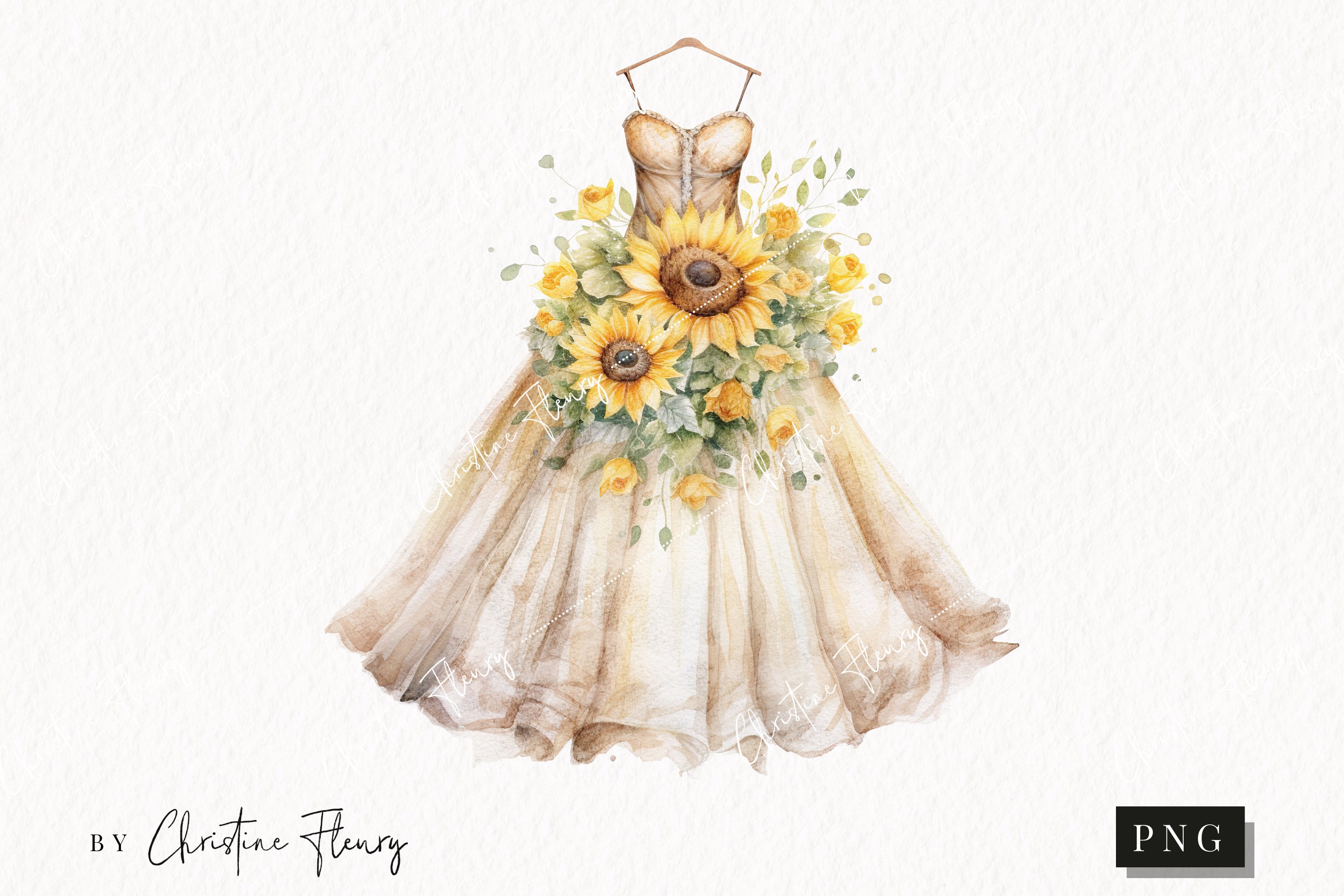 Watercolor Sunflower Dress Clipart Watercolor Sunflower