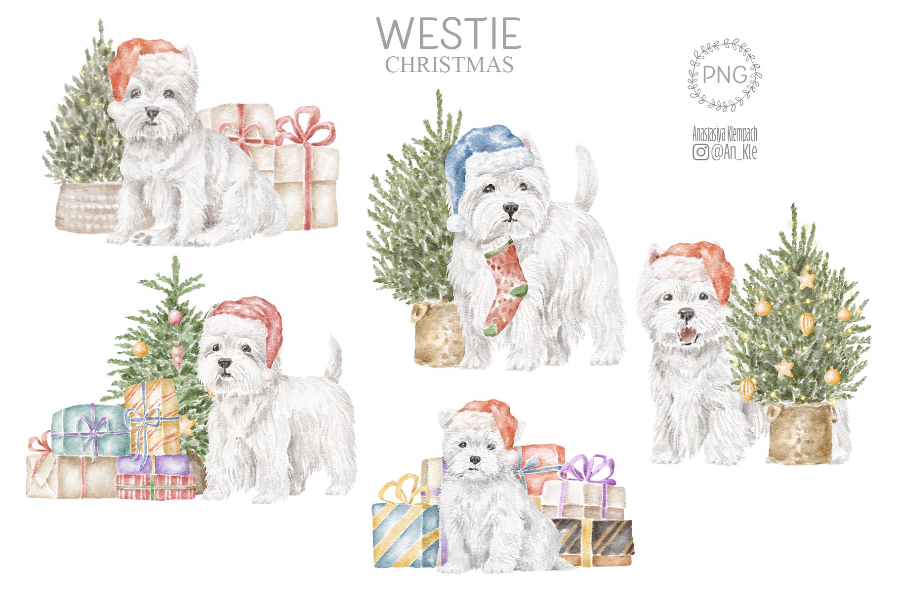 Westie Christmas dogs clipart