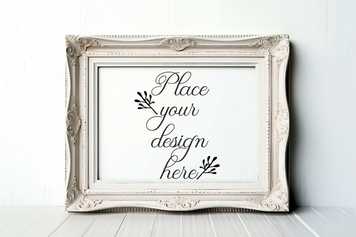 JPG White Vintage style Frame mockup horizontal A4 picture