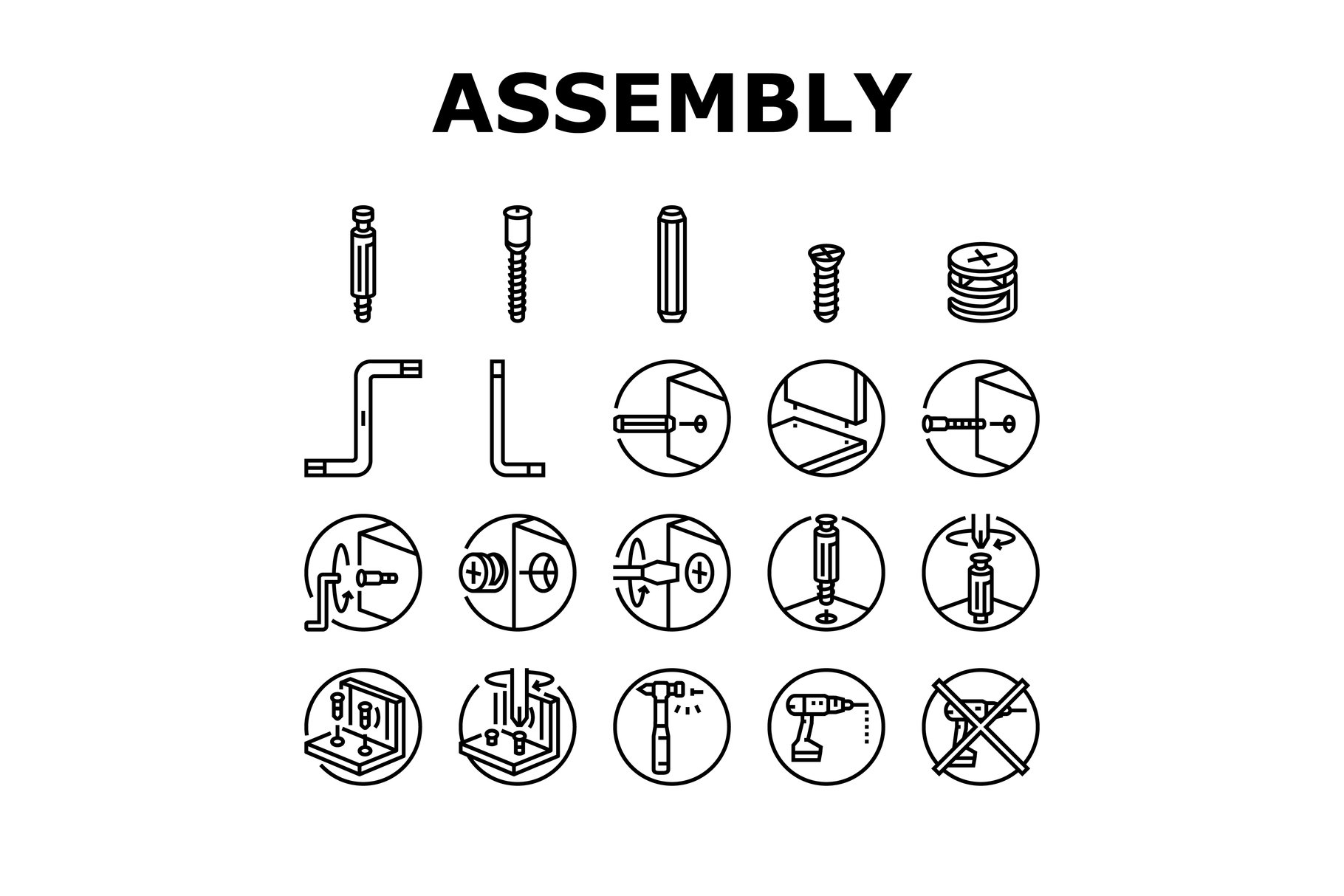 assembly furniture instruction icons set vector (2232090) Icons