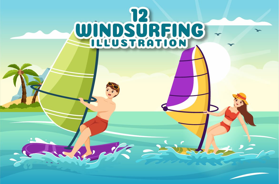 12 Windsurfing Sport Illustration, image size:1172x775