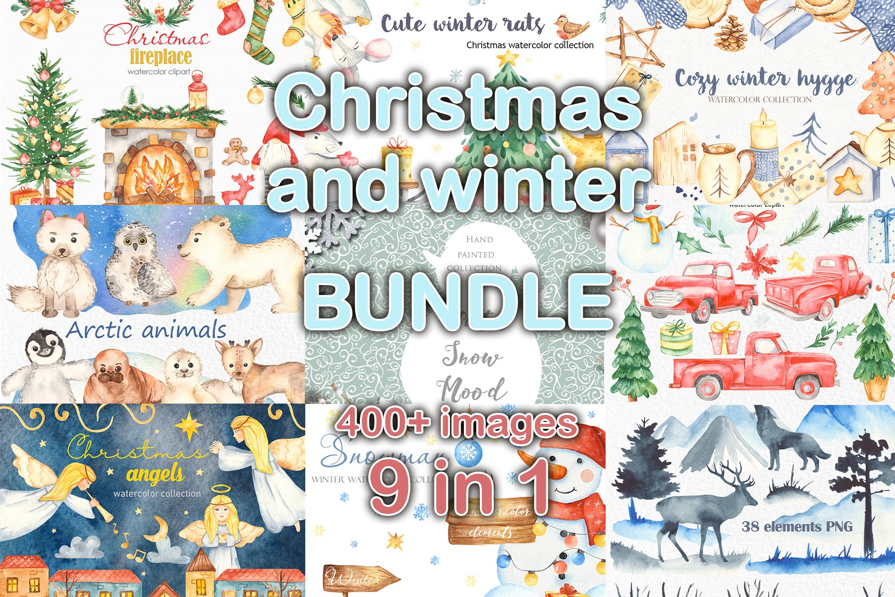 BUNDLE Christmas and Winter watercolor collections clipart