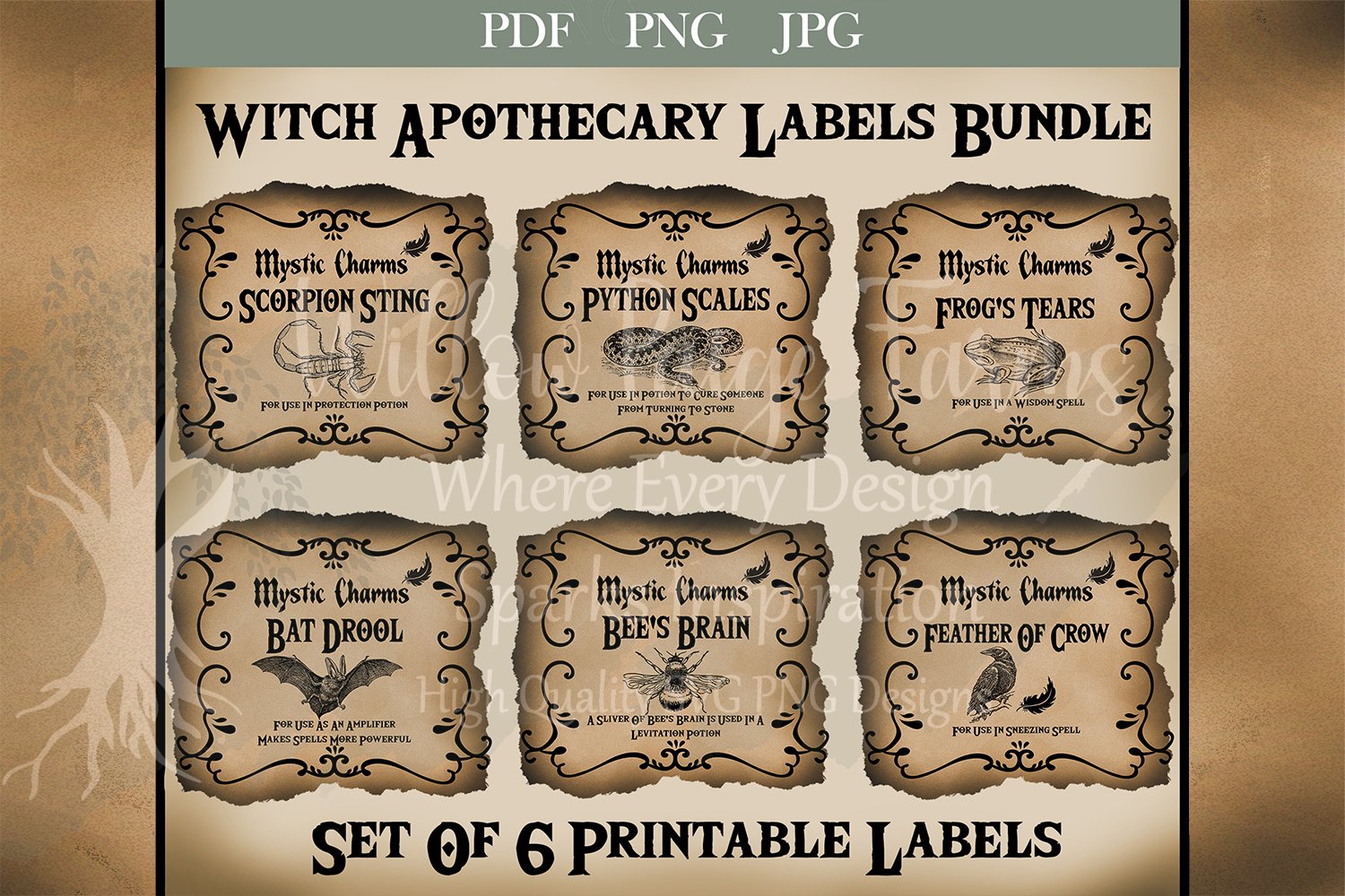 Witches Apothecary Labels Bundle | Witchy jar labels | Witch for Free Printable Apothecary Jar Labels