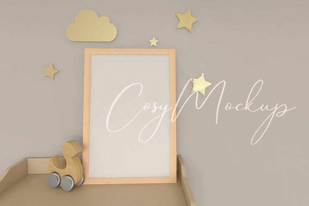 Cute nursery wall frame mockup.