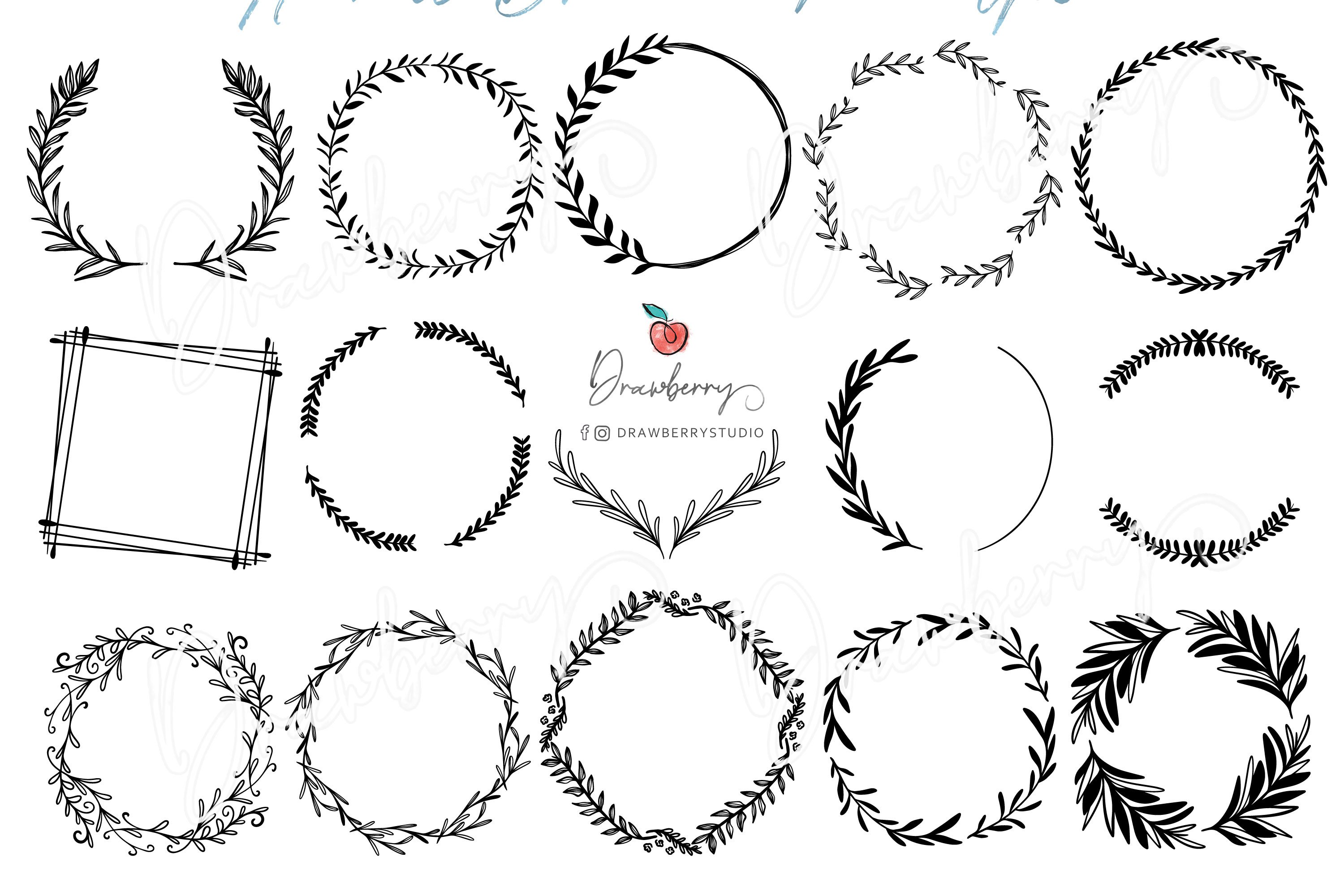 Laurel Wreath Svg Circle Frame Hand Drawn Leaves Png SV028, 54% OFF