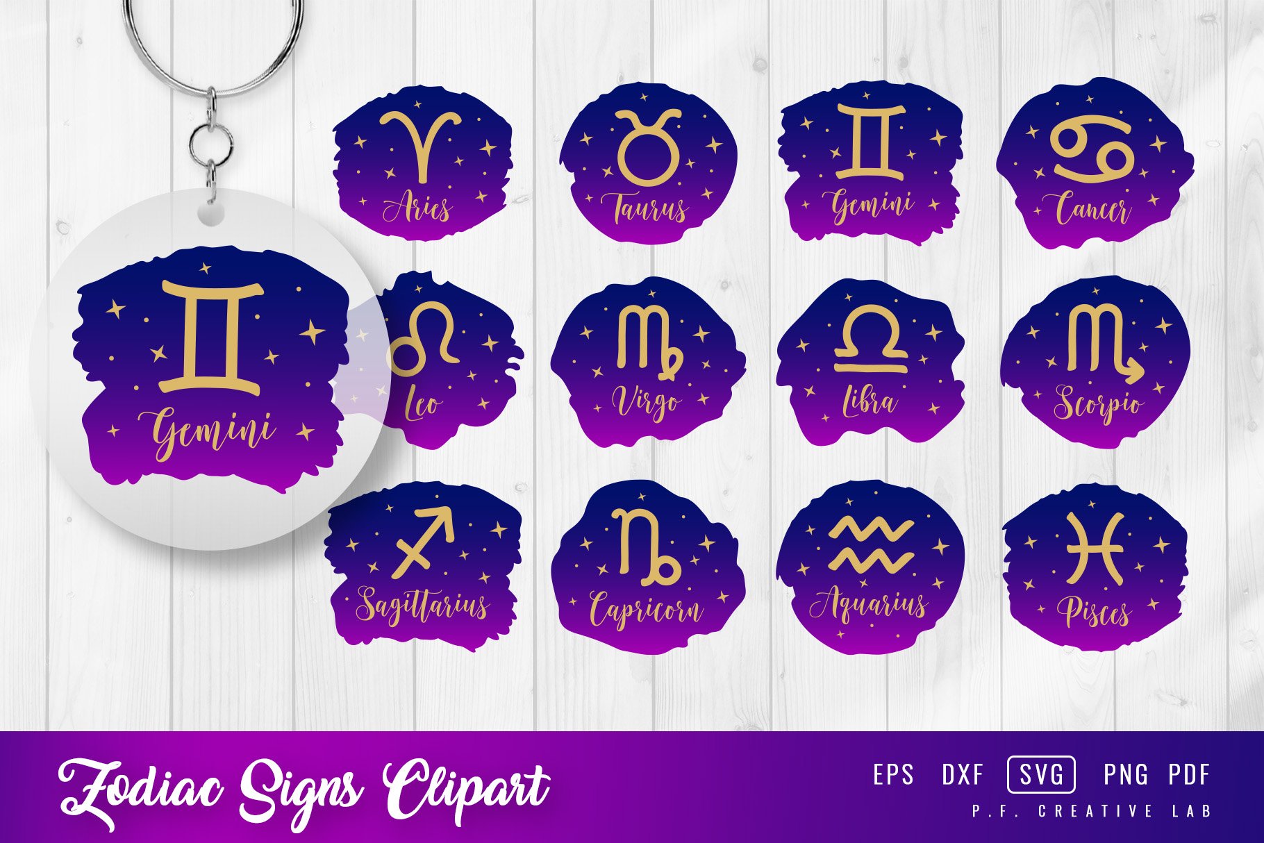 Zodiac Signs SVG Horoscope Clipart Bundle (2163862) | SVGs | Design Bundles