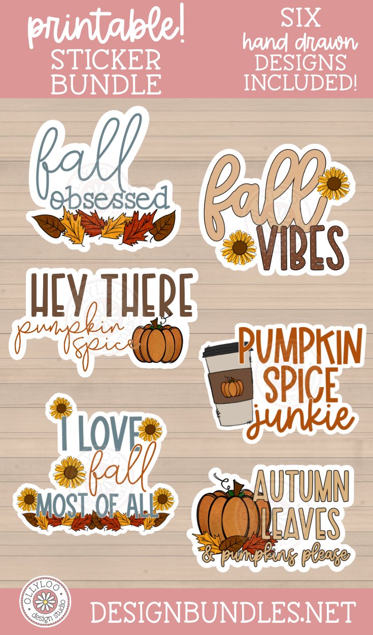 Printable Fall Stickers Bundle - 6 Designs