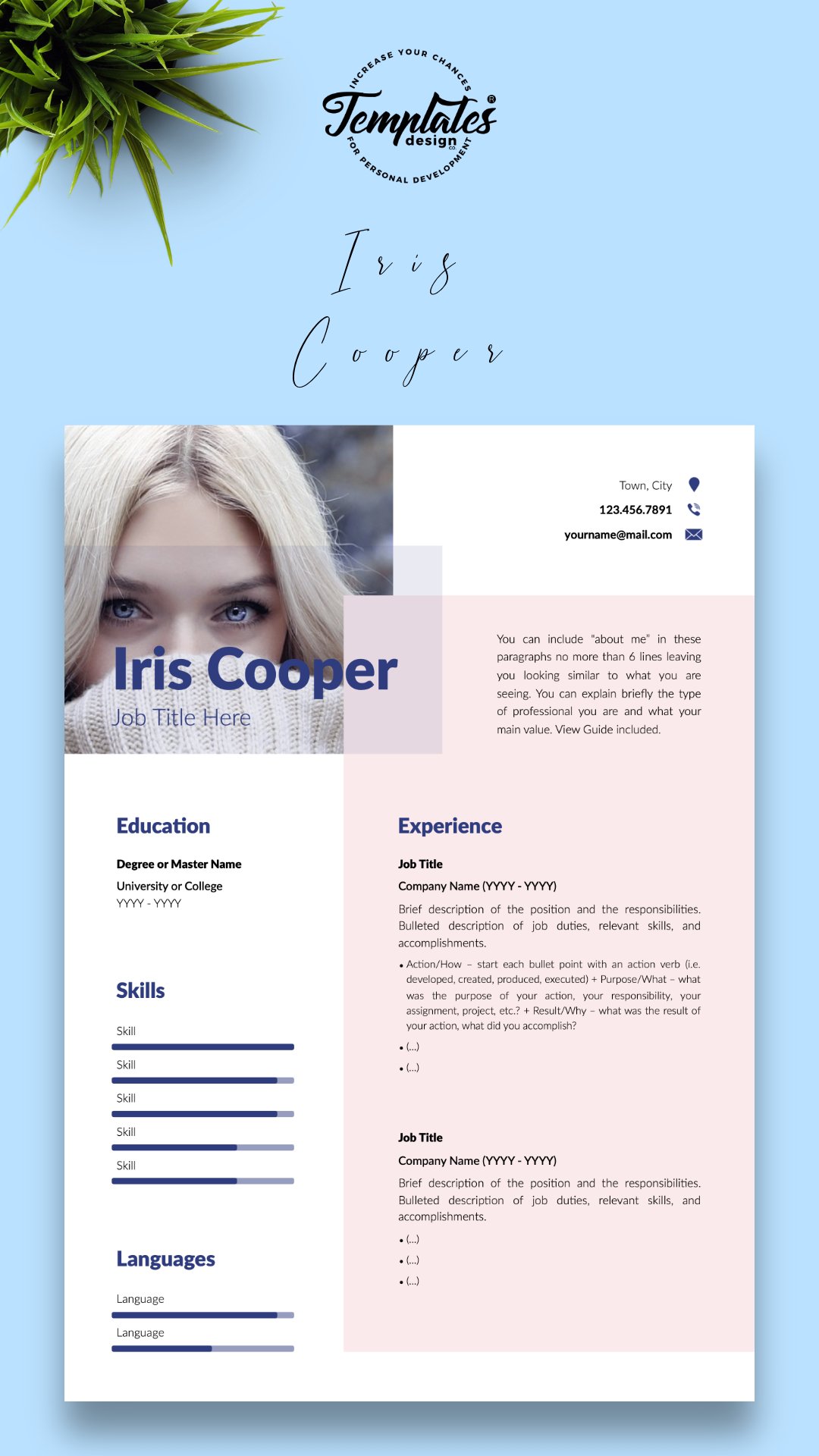 Modern Resume CV Template for Word & Pages Iris Cooper