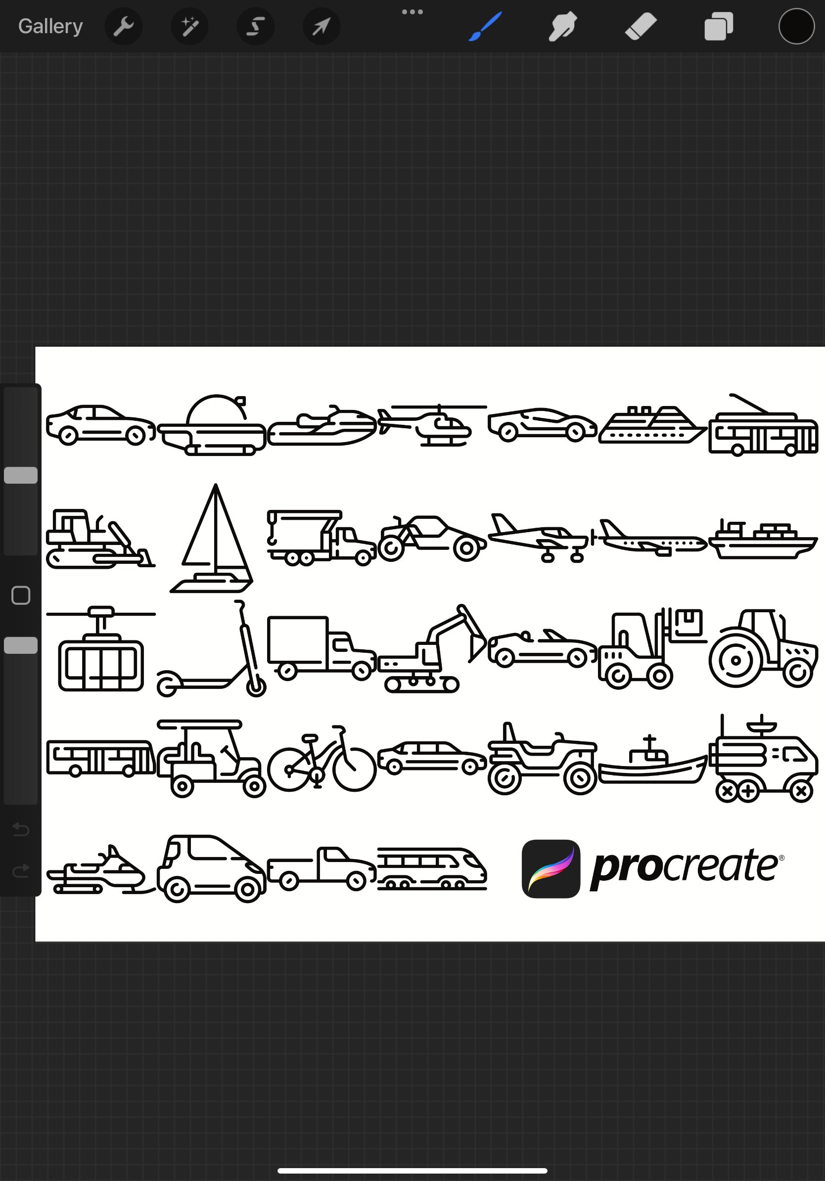 Vehicle Travel Icons Set 1 Procreate Brush Stamps, 32 Icons