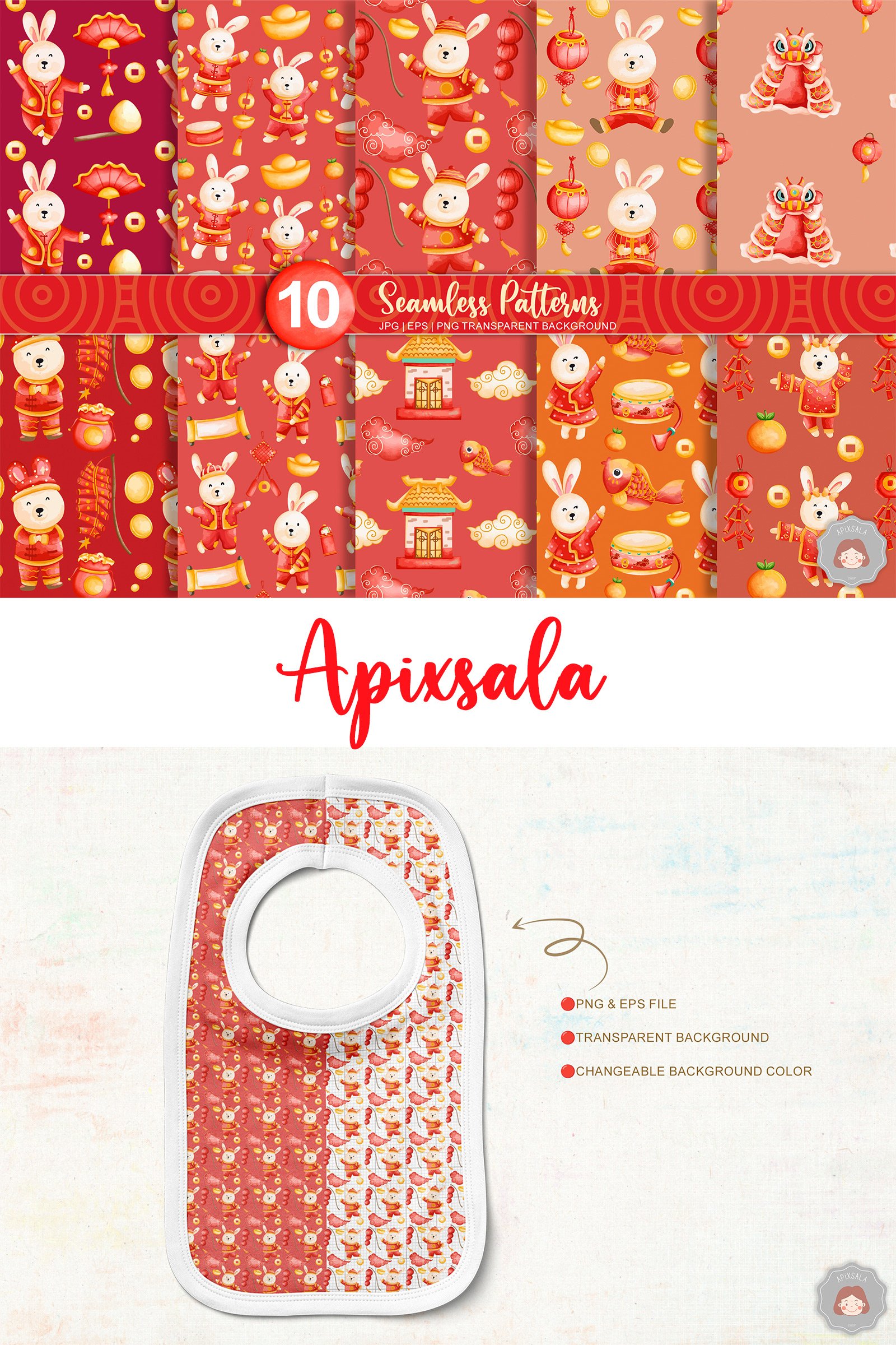 Chinese New Year Rabbit Seamless Pattern | Chinese Zodiac