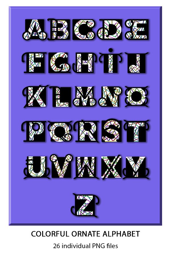 COLORFUL ORNATE ALPHABET. ART DECO ENGLISH LETTERS