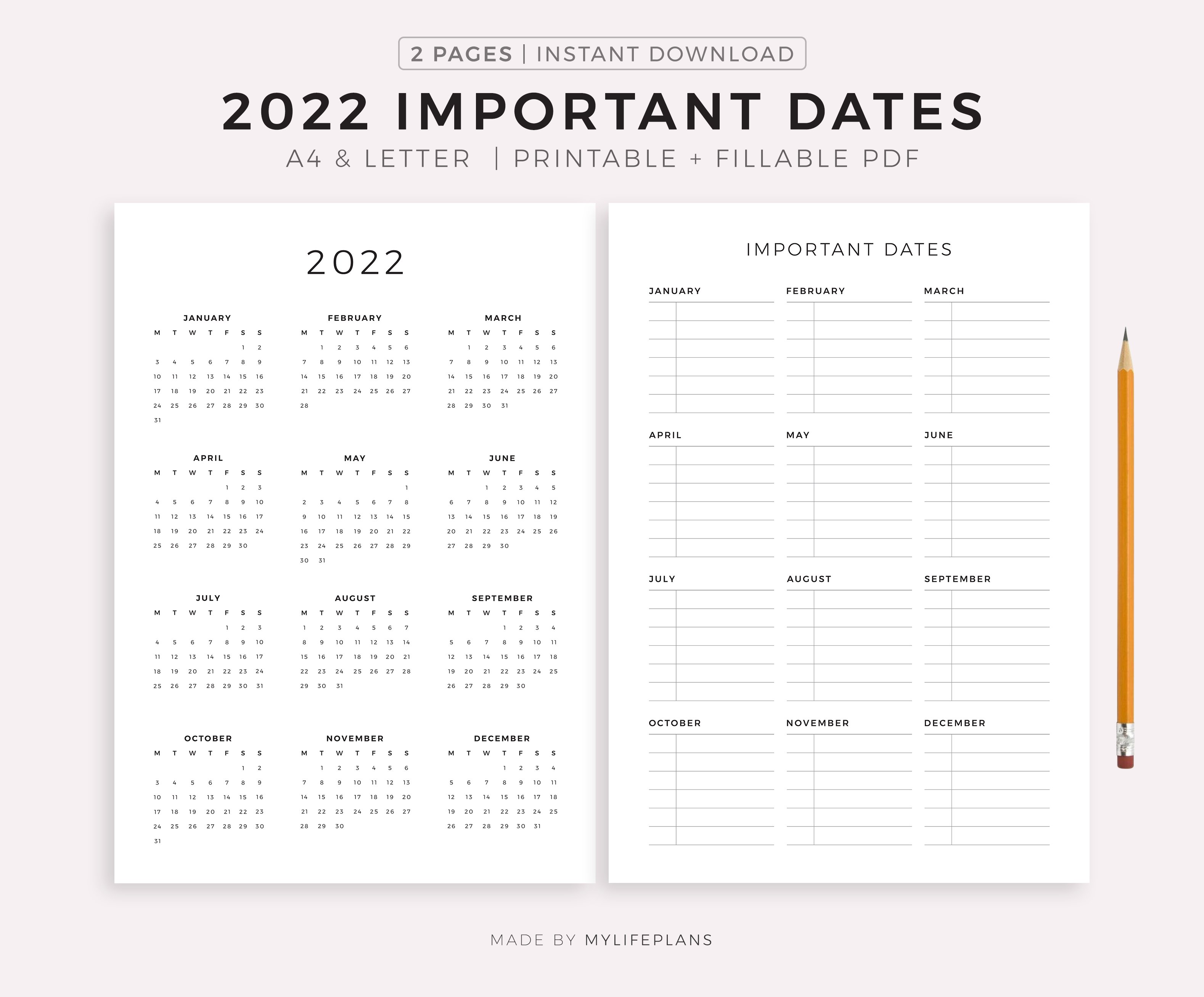 2022 Calendar And Important Dates Page Printable PDF 1623665 2022-calendar-and-important-dates-page-printable-pdf-1623665