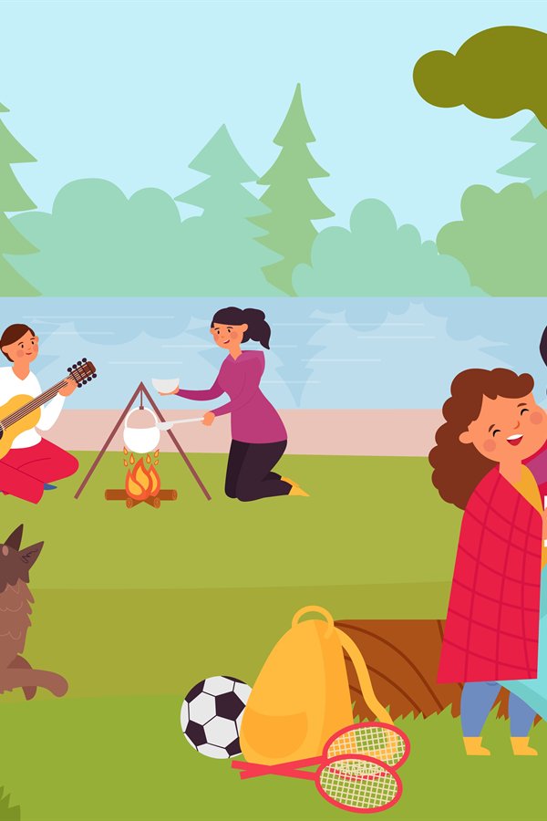 People in camping. Travel family, person travelling on natur