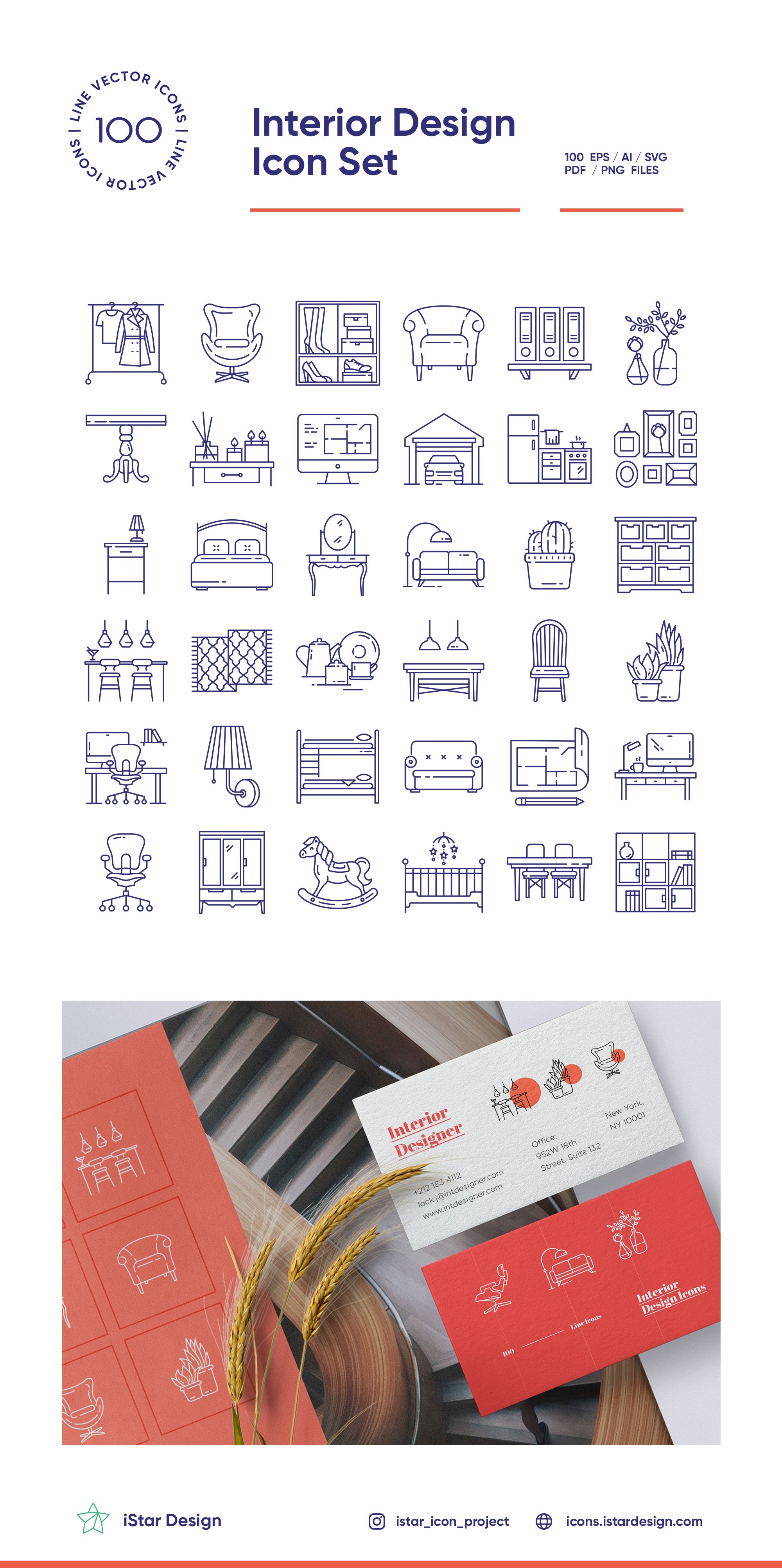 Interior Design 100 Line Icon Set