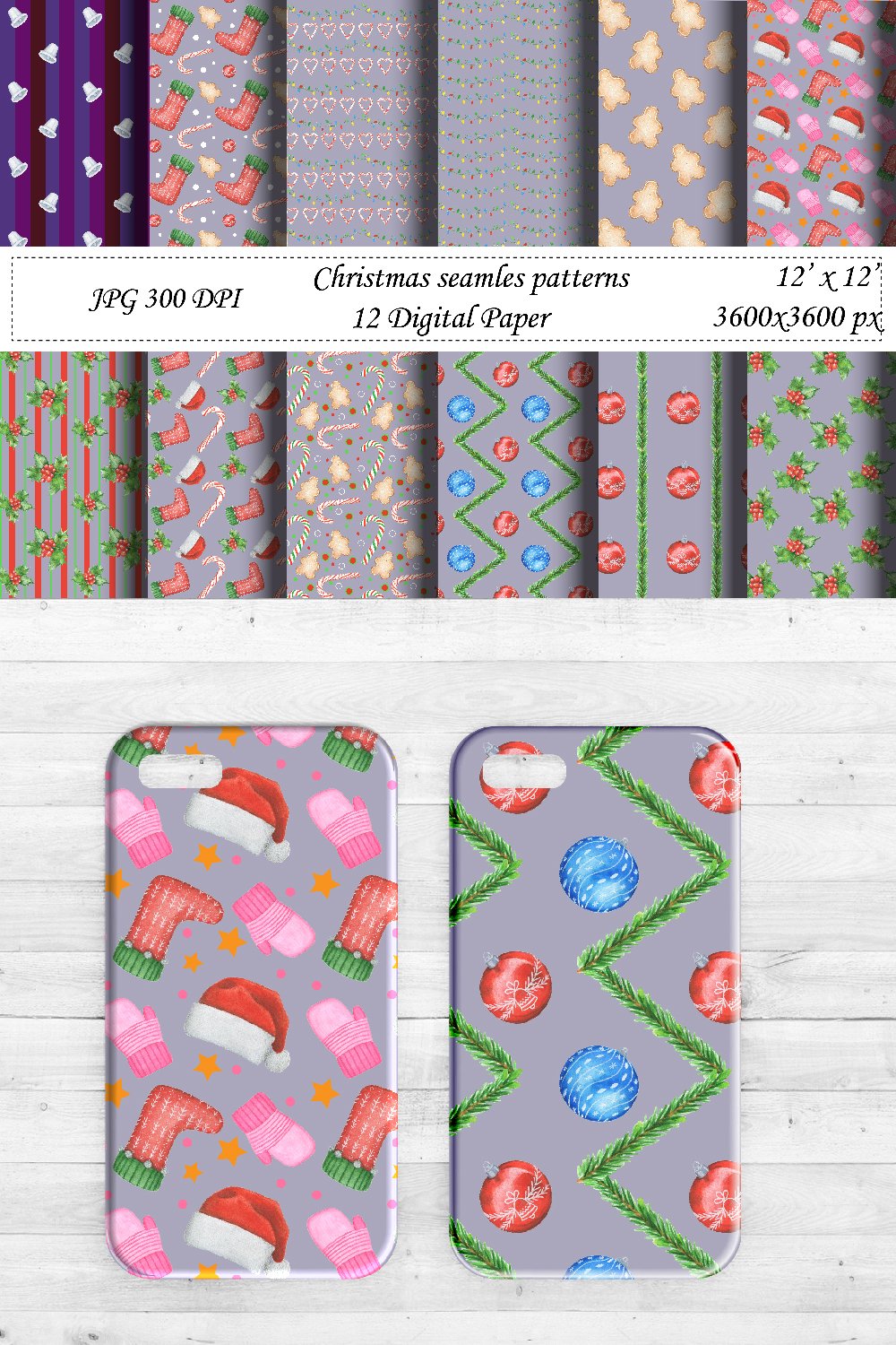 Christmas seamless pattern.Digital paper.Santa,New year