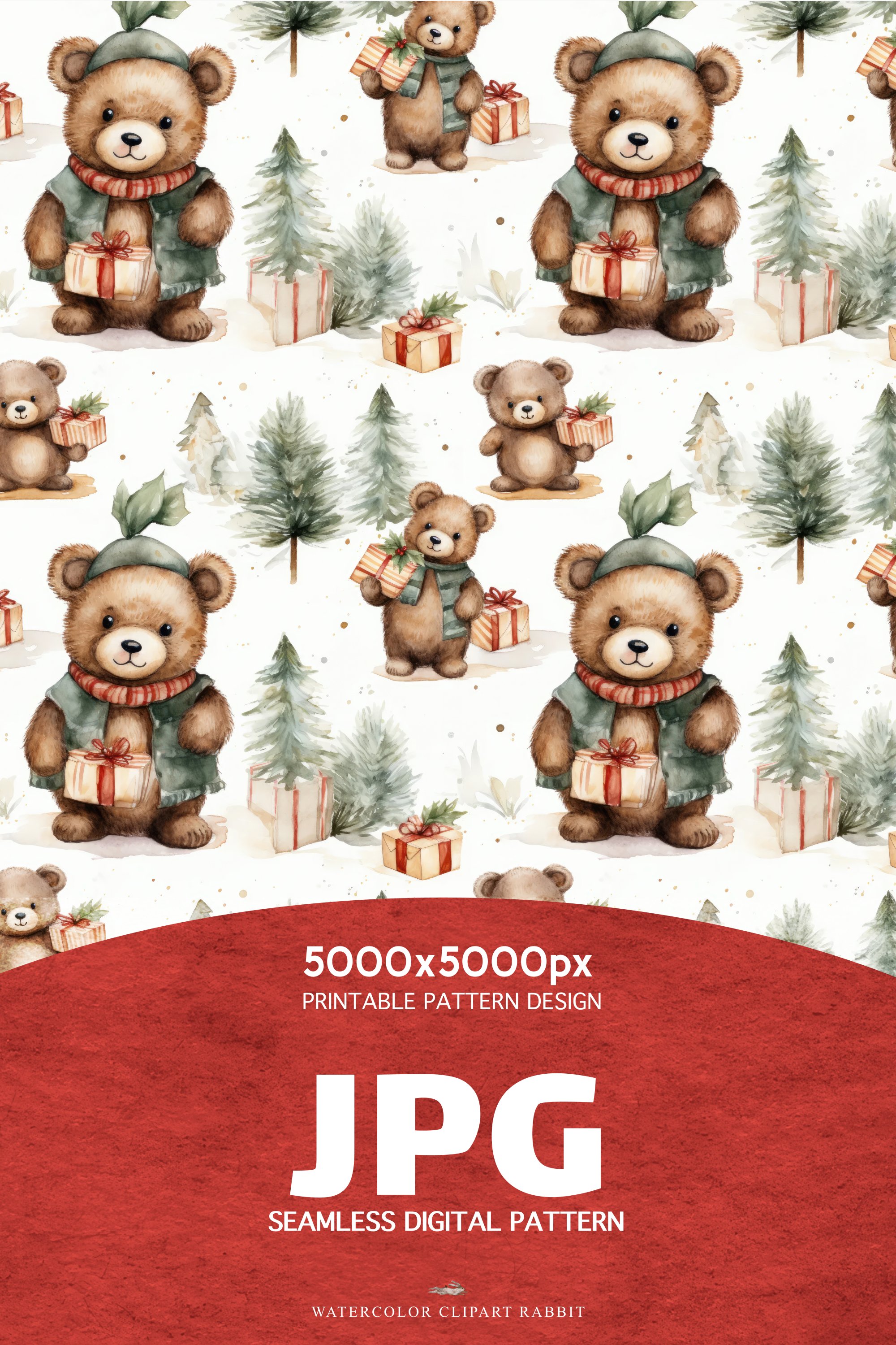 Christmas Teddy Bear Pattern Print Hooded Blanket