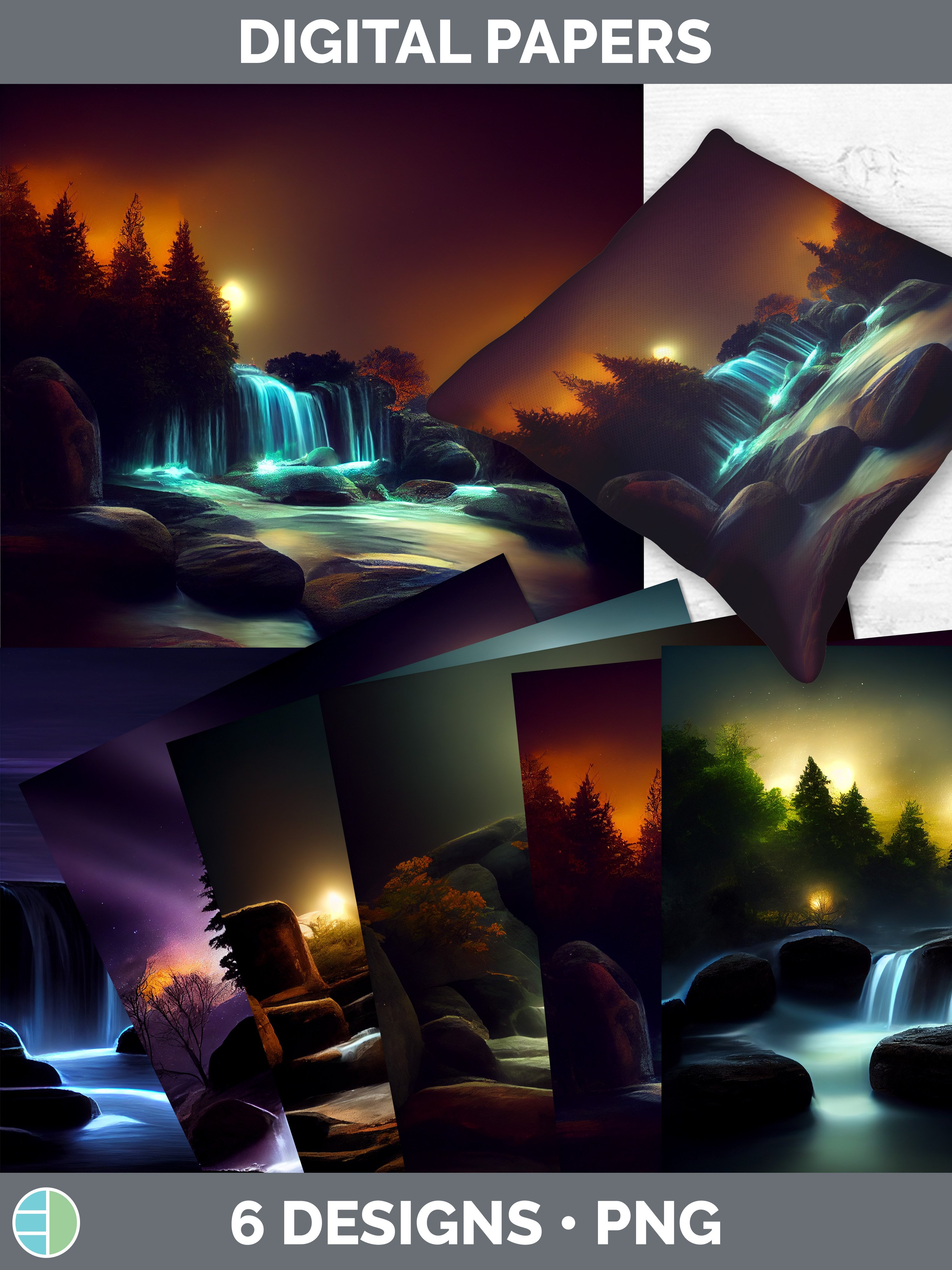 Waterfall Landscape Backgrounds | Digital Scrapbook Papers