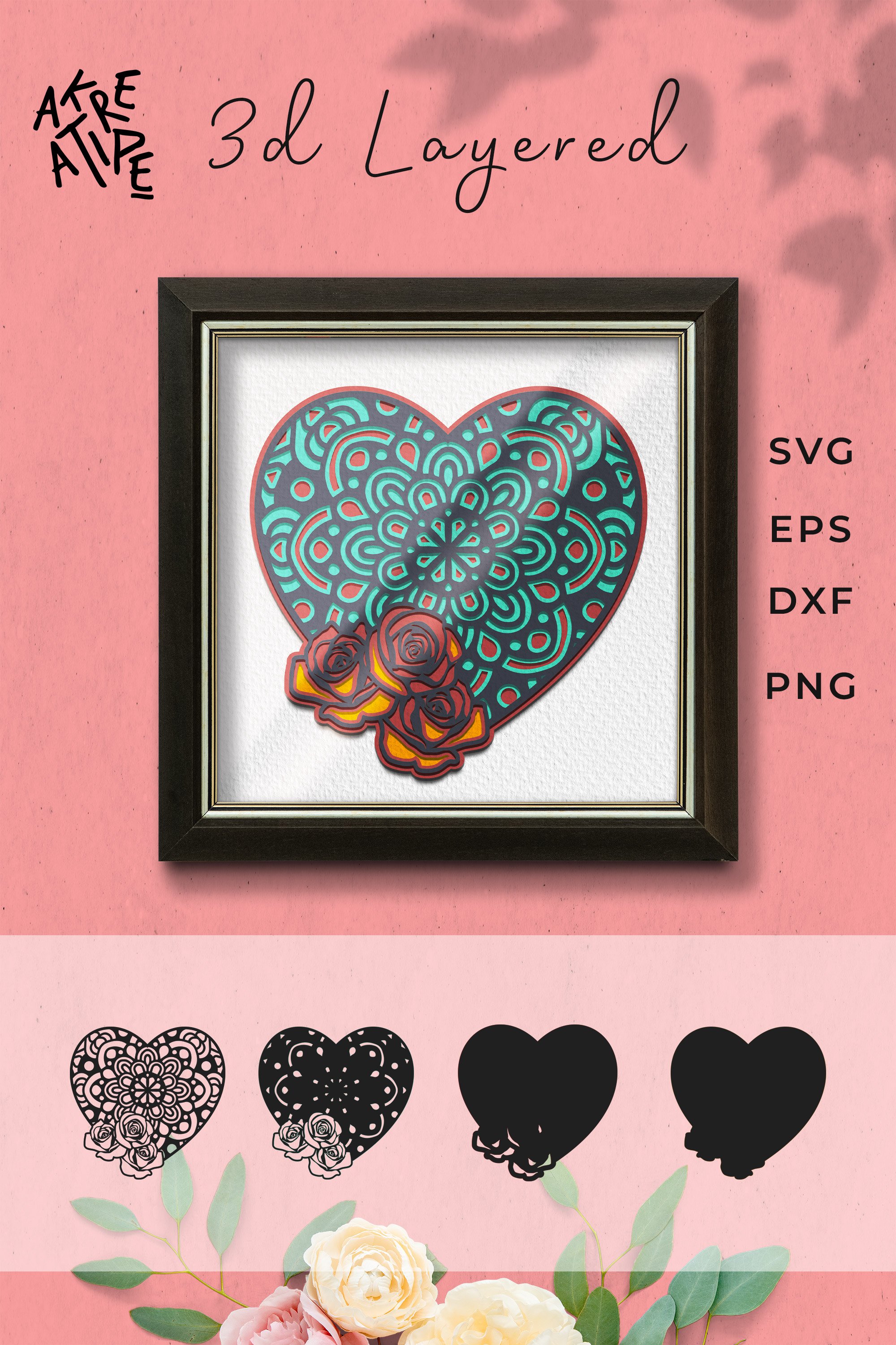 3D Layered Love SVG | Love Cut File | Mandala SVG (1170352)