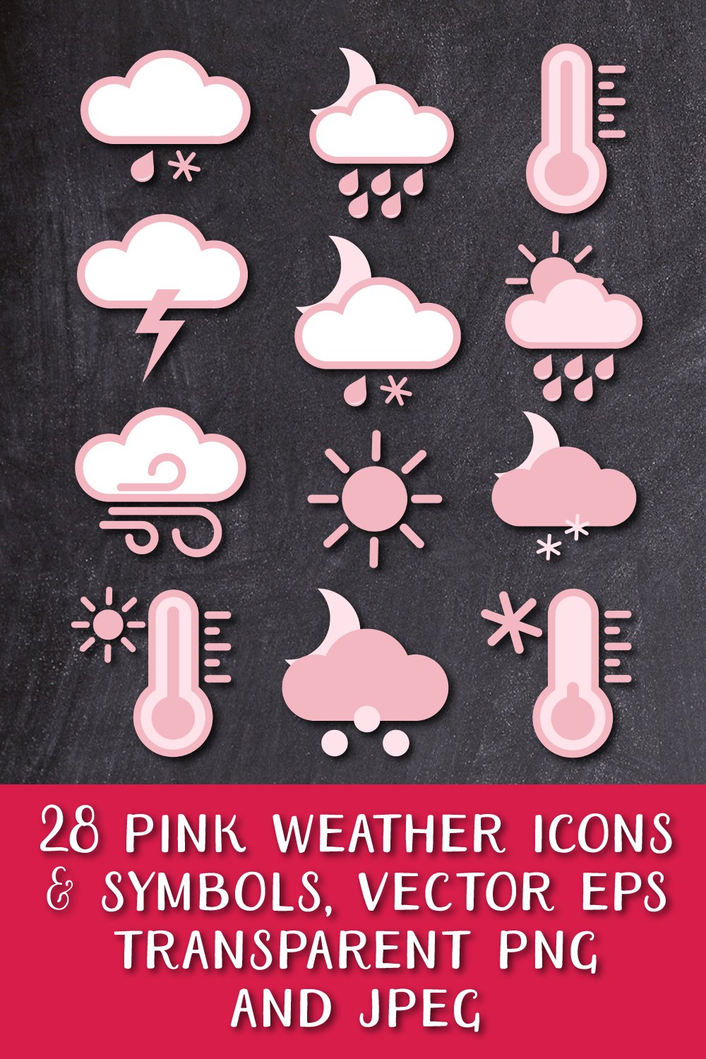 Pastel Pink Weather Icons and Weather Forecast Symbols