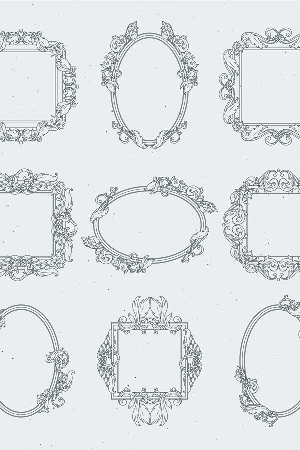 Antique victorian picture frames. Vector set in baroque styl