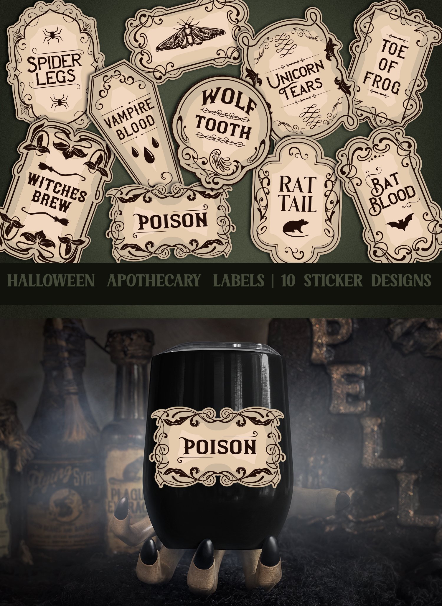 Halloween Apothecary Labels | 10 PNG Stickers