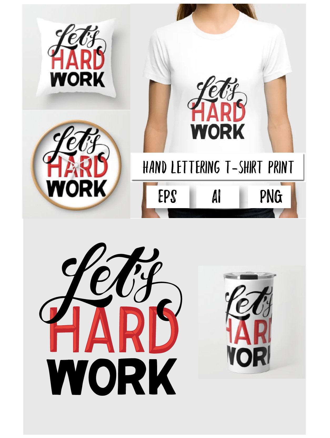 Let's hard work. Lettering motivation phrase
