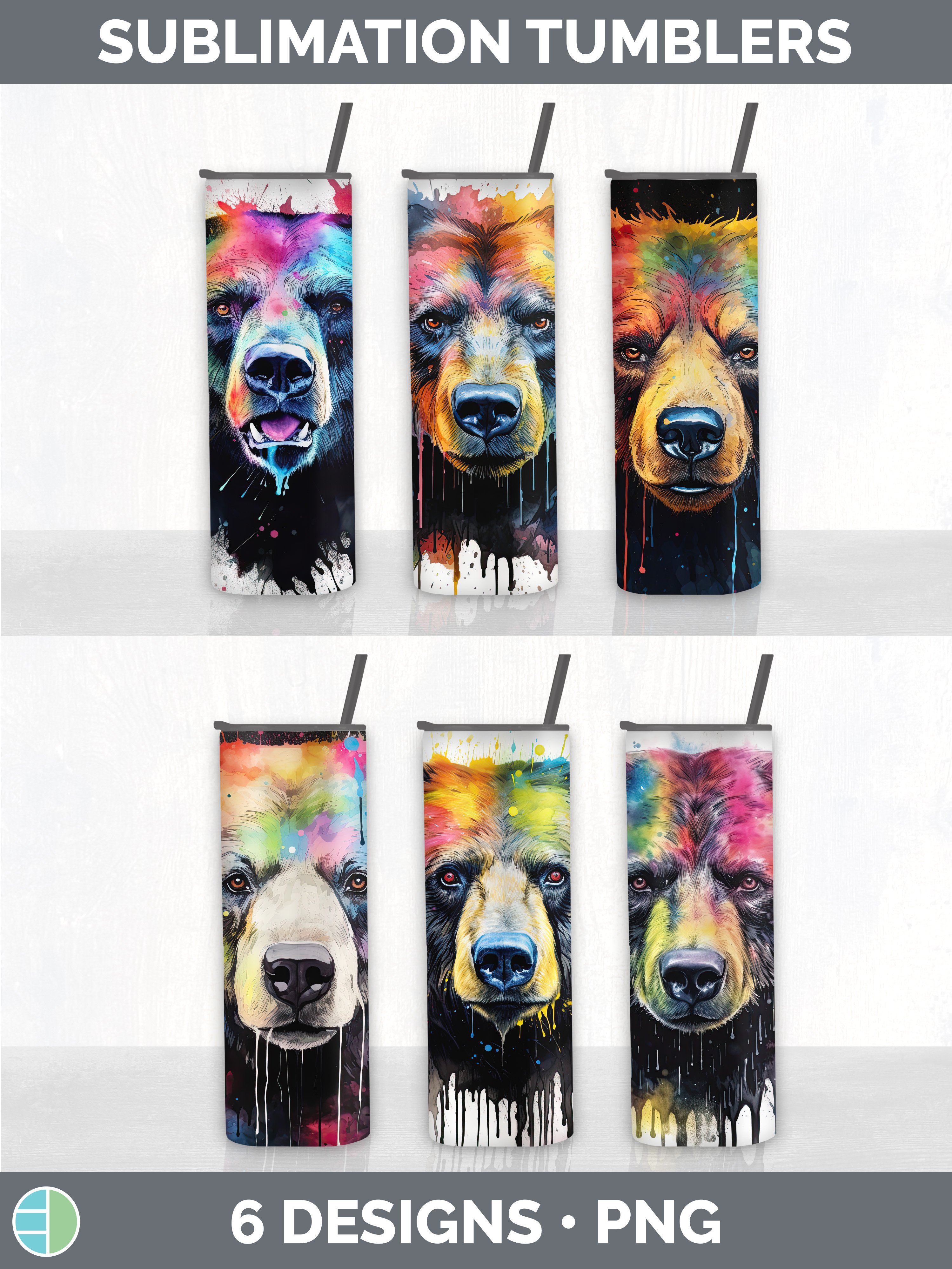 Splat Rainbow Black Bear Tumbler | Sublimation 20 oz Skinny