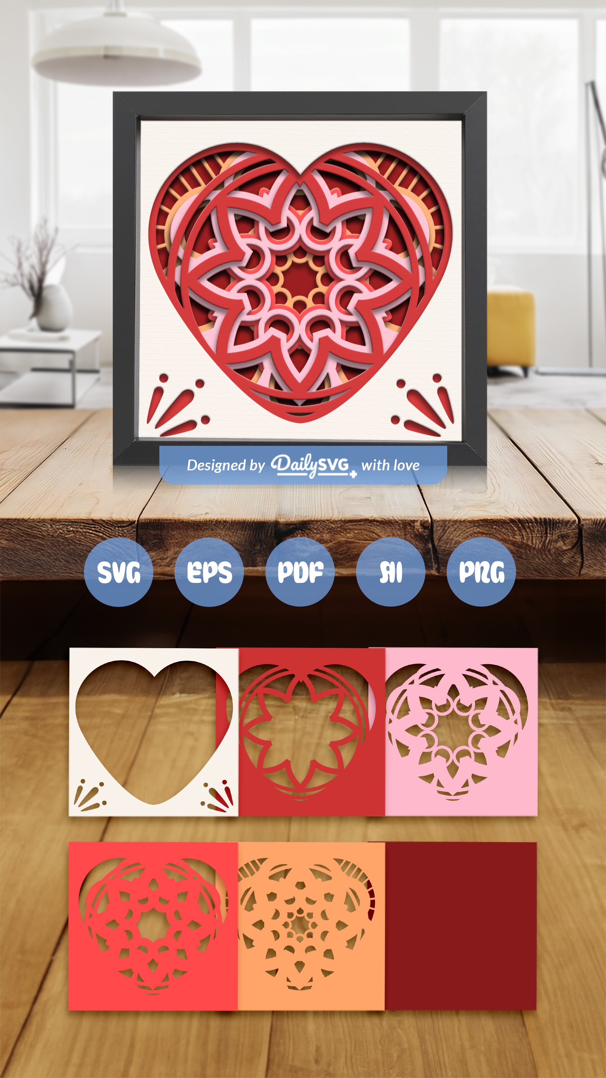 Love Mom for Valentine 3D Shadow Box Layered Papercut