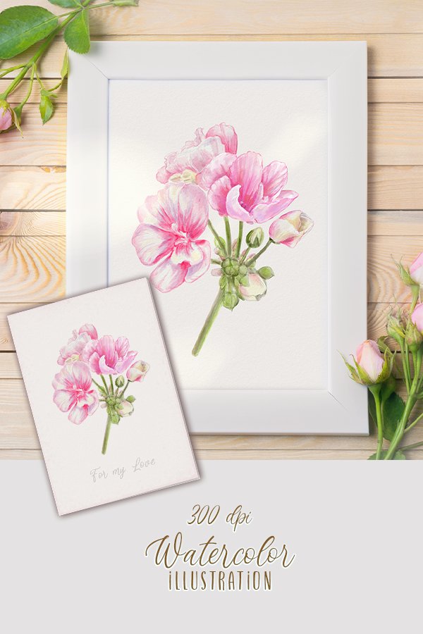 Bouquet of Pink Flowers - watercolor illustration