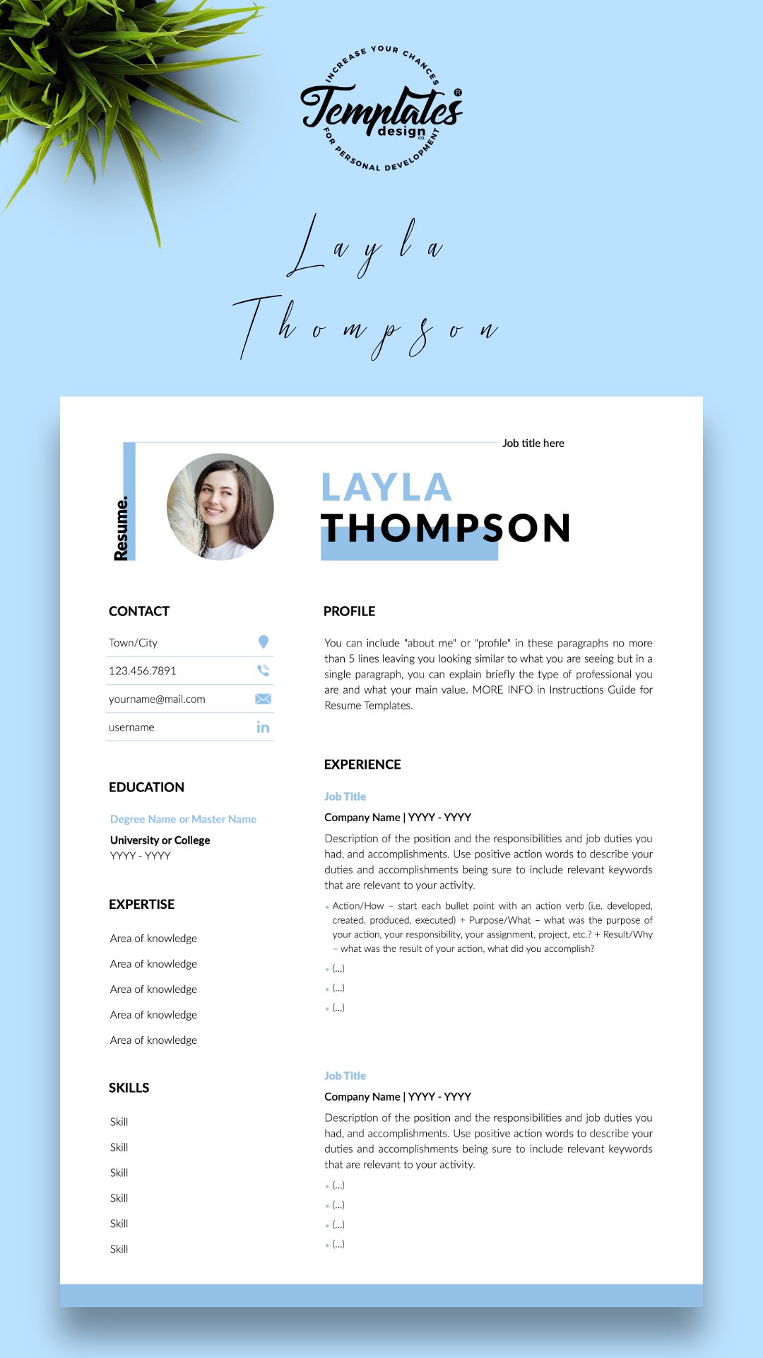 Simple Resume CV Template for Word & Pages Layla Thompson