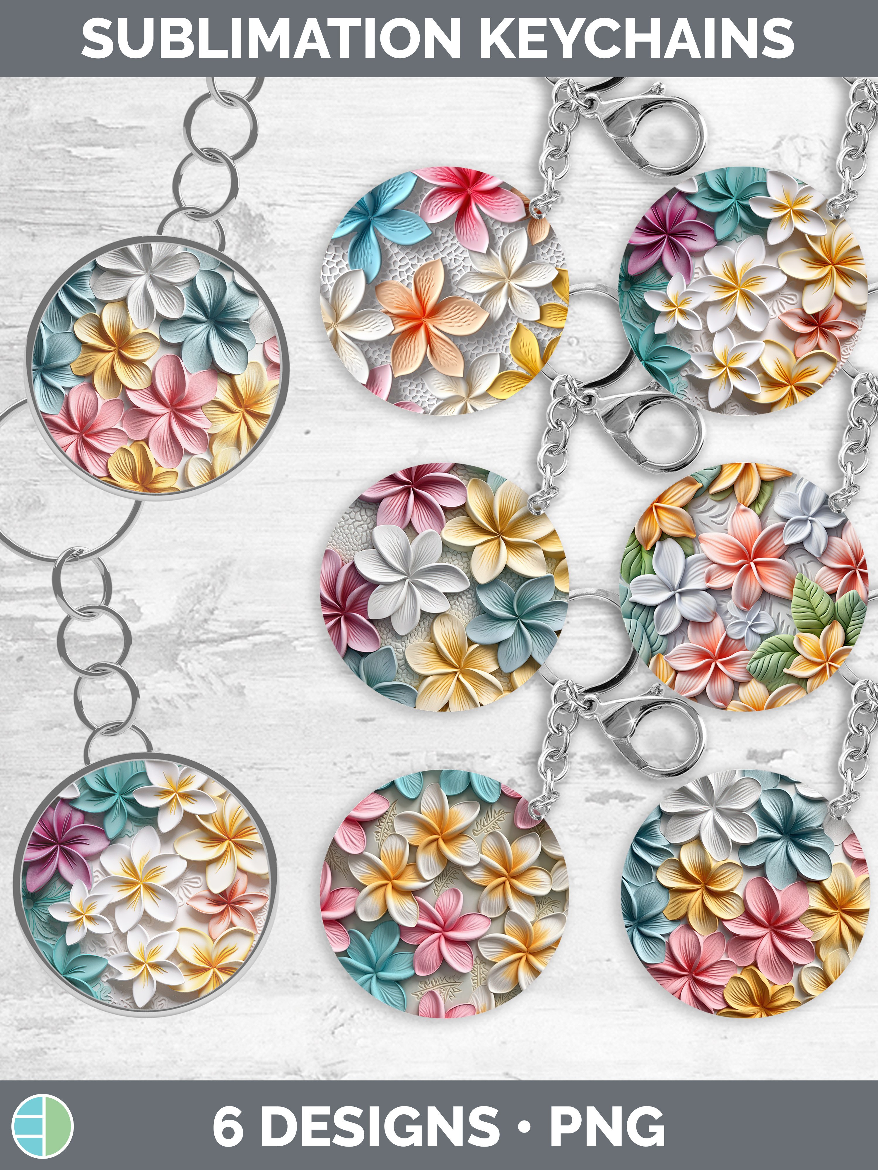 3D Plumeria Flowers Keychain Sublimation Keyring Designs B