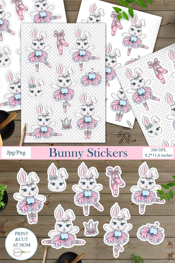 Cute Bunny Printable Stickers Design/Animal characters