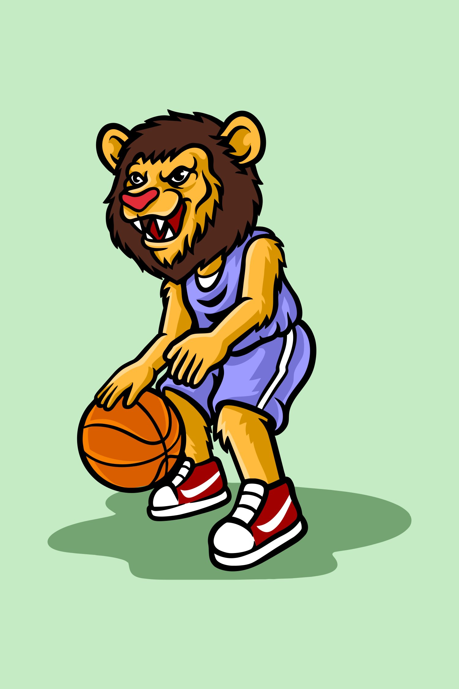 Lion Playing Basket - Vector Illustrations T-Shirt Design
