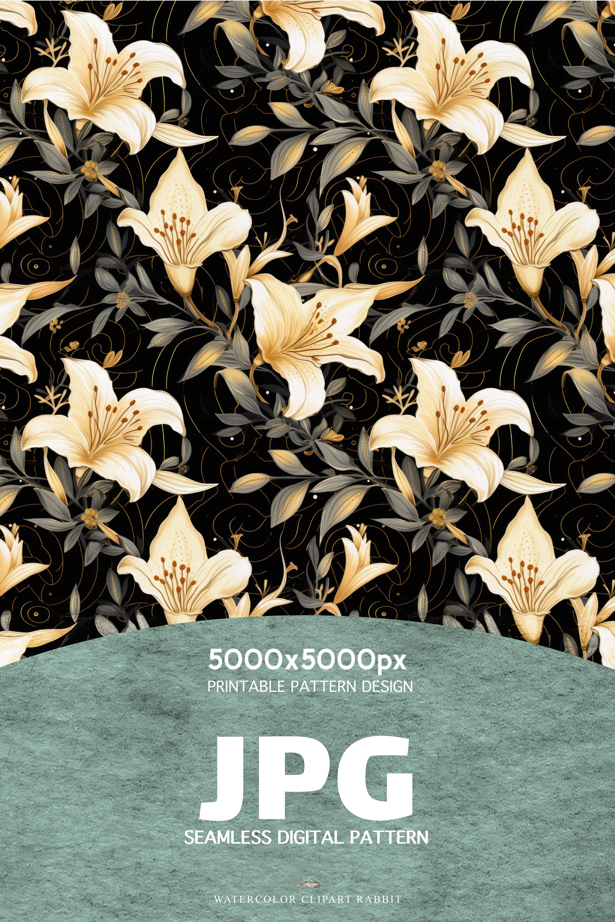 Lily Flowers Pattern Seamless Digital Paper JPG Background