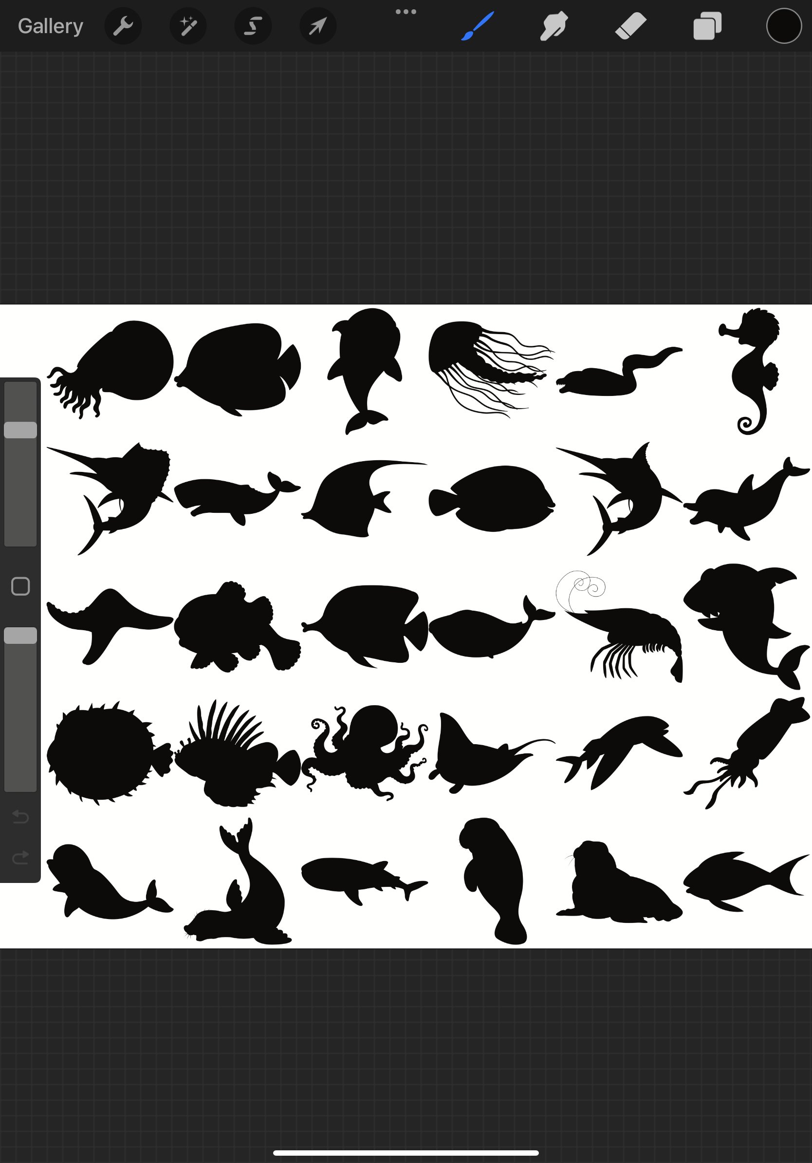 Cartoon Sea Animals Silhouette Set 1 Procreate Brush Stamps
