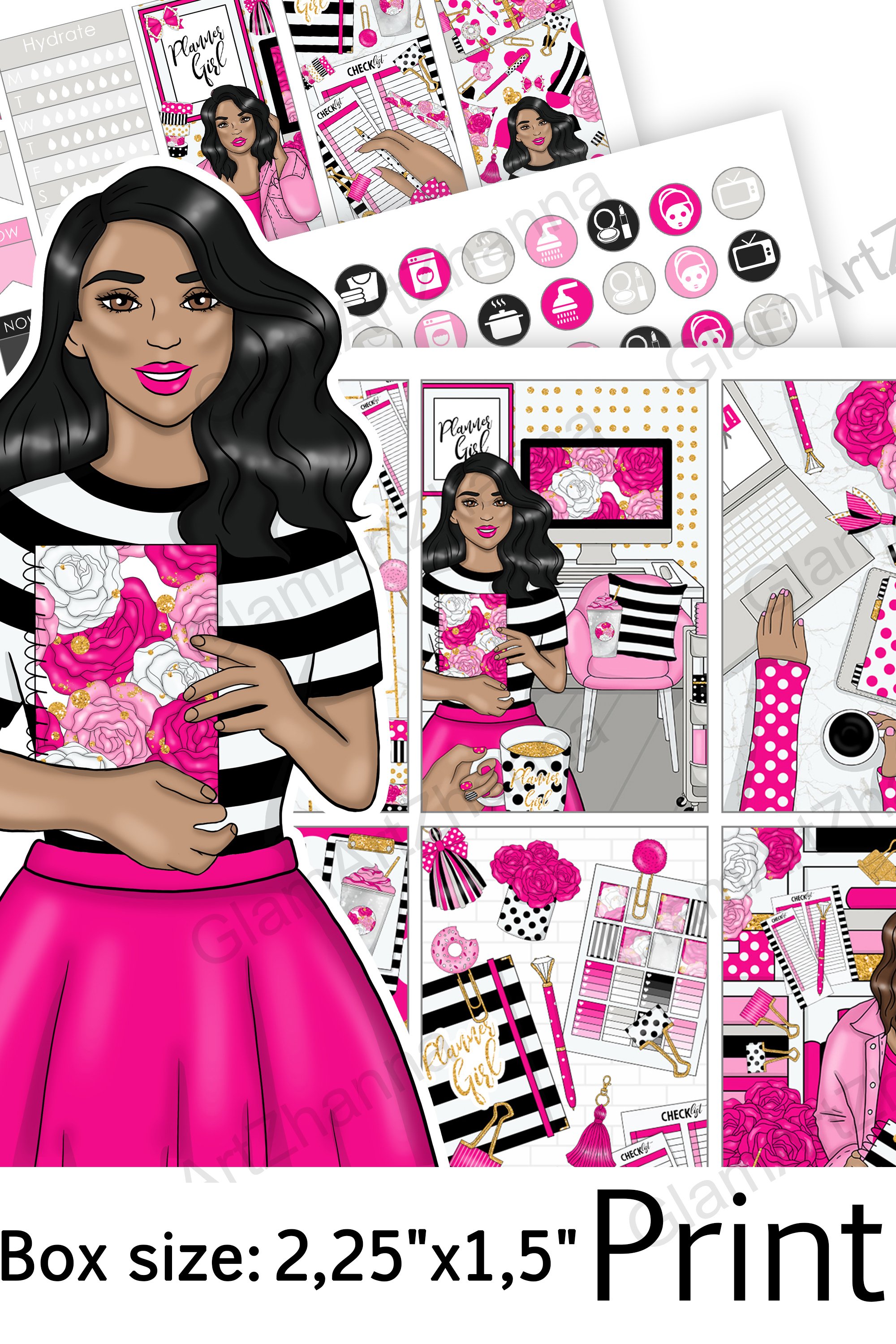 African American Planner Girl Printable Box Size (809672)