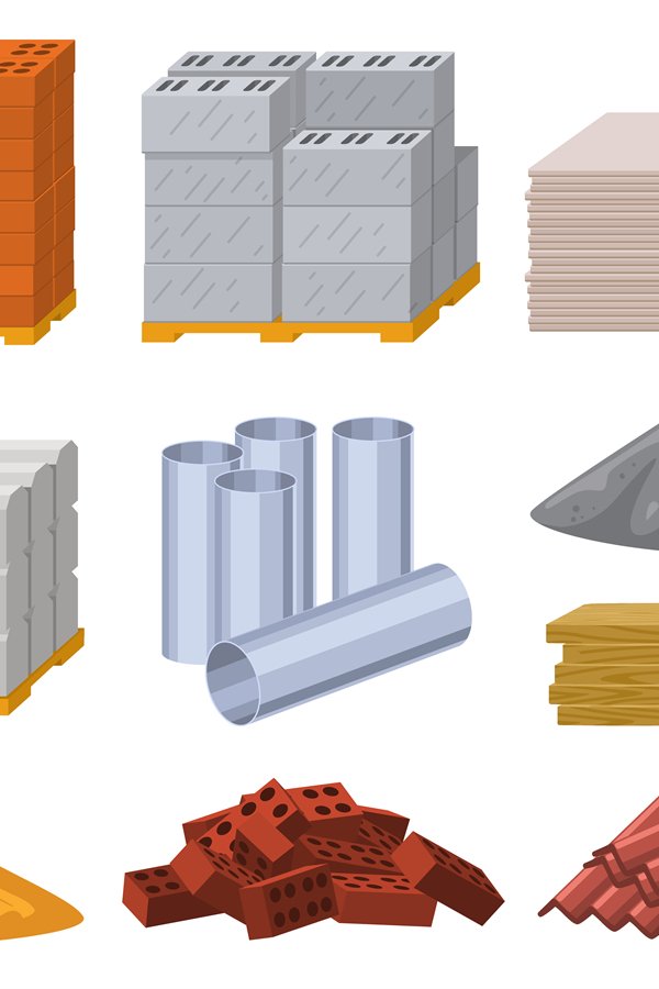 Building materials. Construction industry bricks, cement, wo
