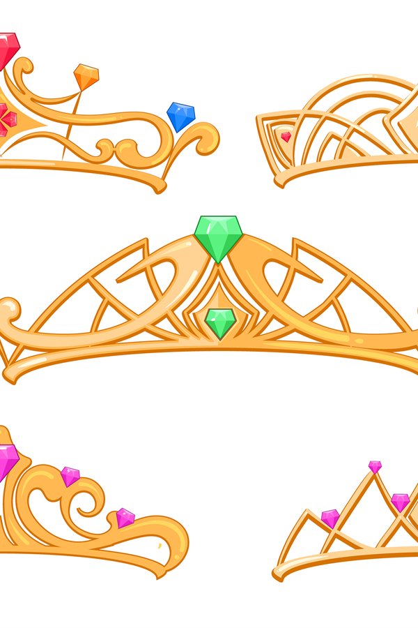 Vector princess crowns, tiaras with gems cartoon set