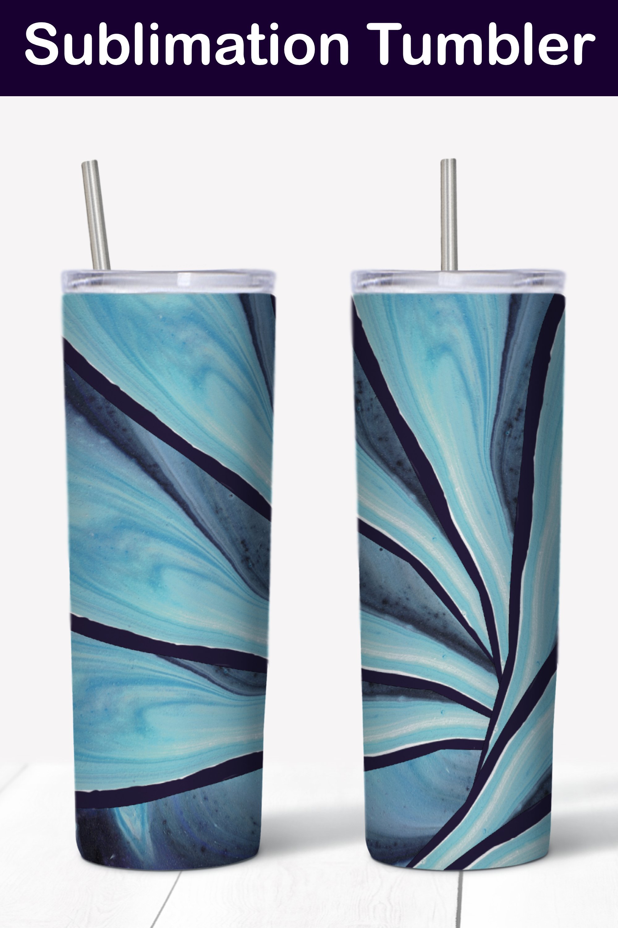 20 oz Skinny Tumbler Design | Blue Swirl Texture PNG