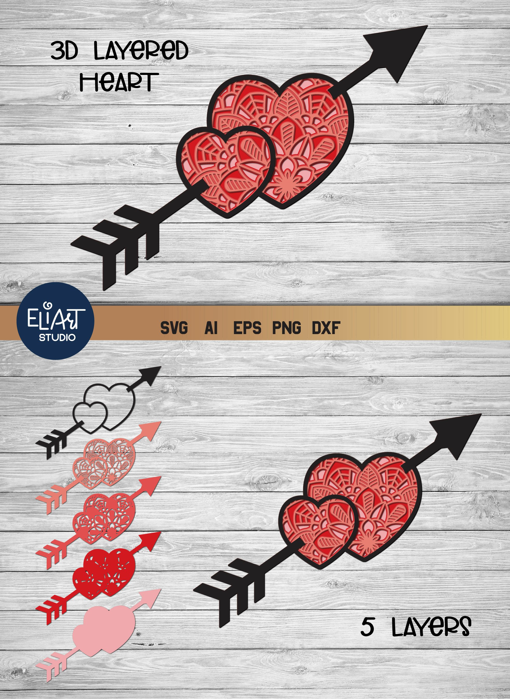 3d SVG Layered Heart Mandala | Valentine SVG | Cut File