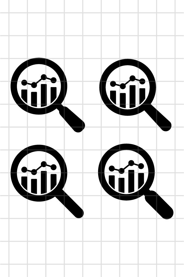 Analytic vector icon - magnifying glass with bar chart