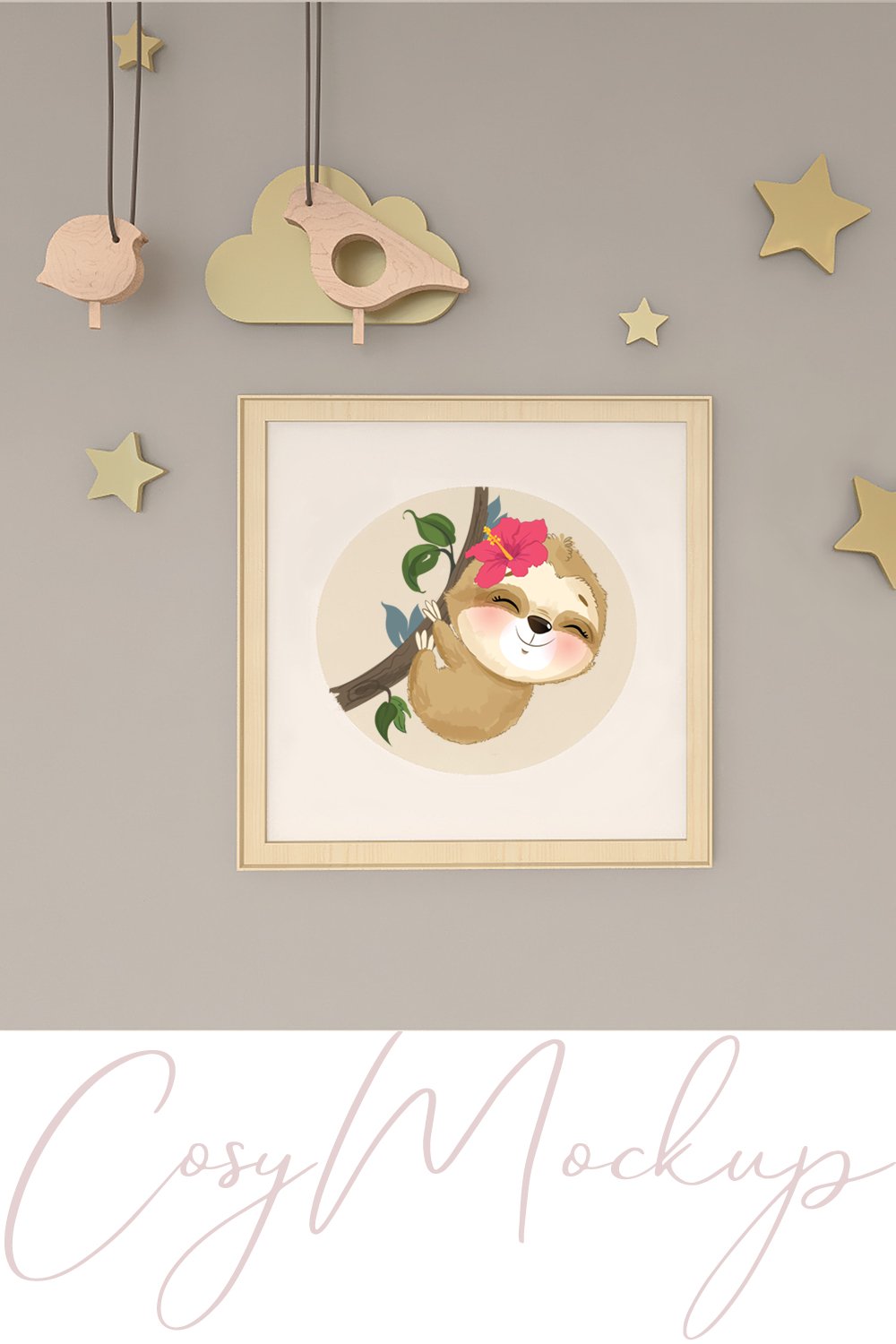 Cute nursery wall frame mockup.